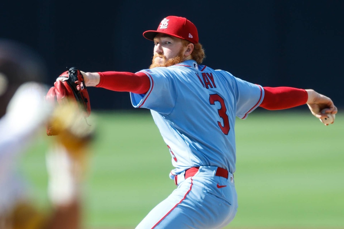 St. Louis Cardinals starting pitcher Dustin May (3) © David Frerker-Imagn Images