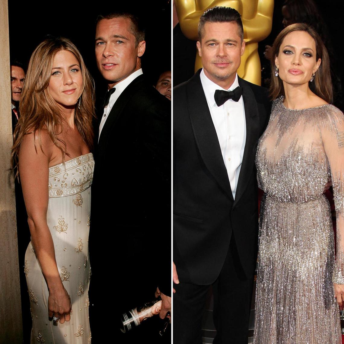 Brad Pitt: More Than Friends With Angelina Jolie Brad Pitt and Jennifer Aniston were Hollywood's golden couple before he fell for Angelina Jolie while filming Mr. & Mrs. Smith in 2004. Brad and Angie denied an affair for months, but Jen filed for divorce in March 2005. A month later, "Brangie" and her son Maddox were spotted on a Kenyan beach. "There's a sensitivity chip that's missing," Jen told Vanity Fair of her ex. Brad and Angie split 11 years and five more kids later. Chris Polk/FilmMagic ; Xavier Collin/Image Press Agency/MEGA