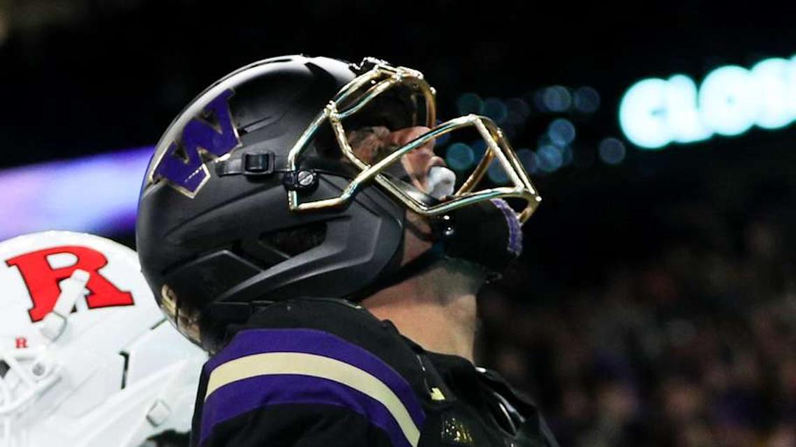  Oct 10, 2025; Seattle, Washington, USA; Washington Huskies wide receiver Denzel Boston (12) celebrates a touchdown against the Rutgers Scarlet Knights during the first half at Husky Stadium. Mandatory Credit: Kevin Ng-Imagn Images | Kevin Ng-Imagn Images 