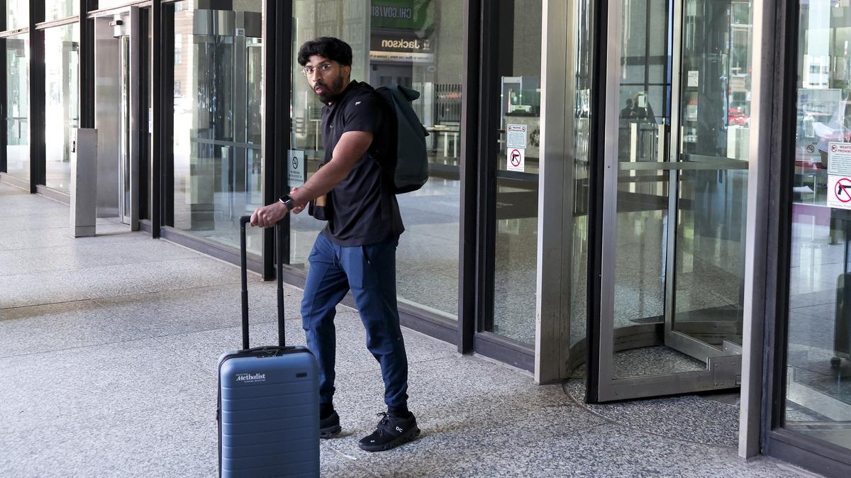 Mahmood Sami Khan, who is charged as part of the Loretto Hospital fraud investigation, leaves Dirksen U.S. Courthouse, July 1, 2025. (Eileen T. Meslar/Chicago Tribune/TNS)