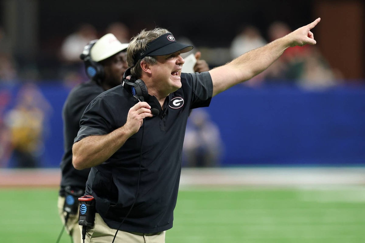  Georgia Bulldogs head coach Kirby Smart reacts after a play against the Mississippi Rebels in the third quarter during the 2026 Sugar Bowl and quarterfinal game of the College Football Playoff at Caesars Superdome.