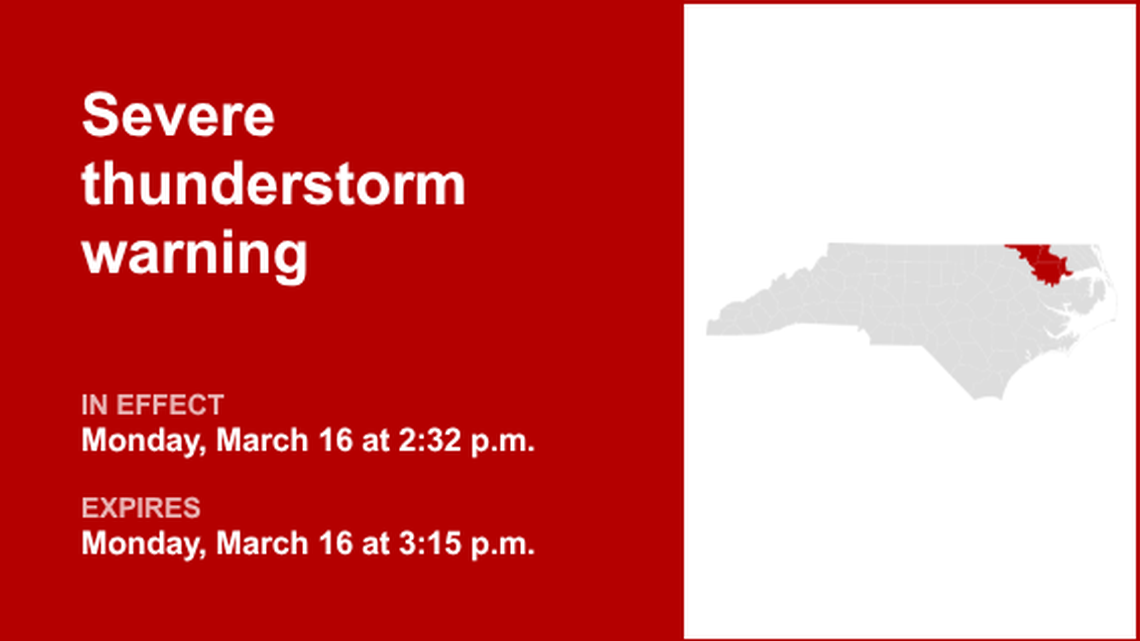 Severe thunderstorm warning affecting Eastern North Carolina Monday afternoon 