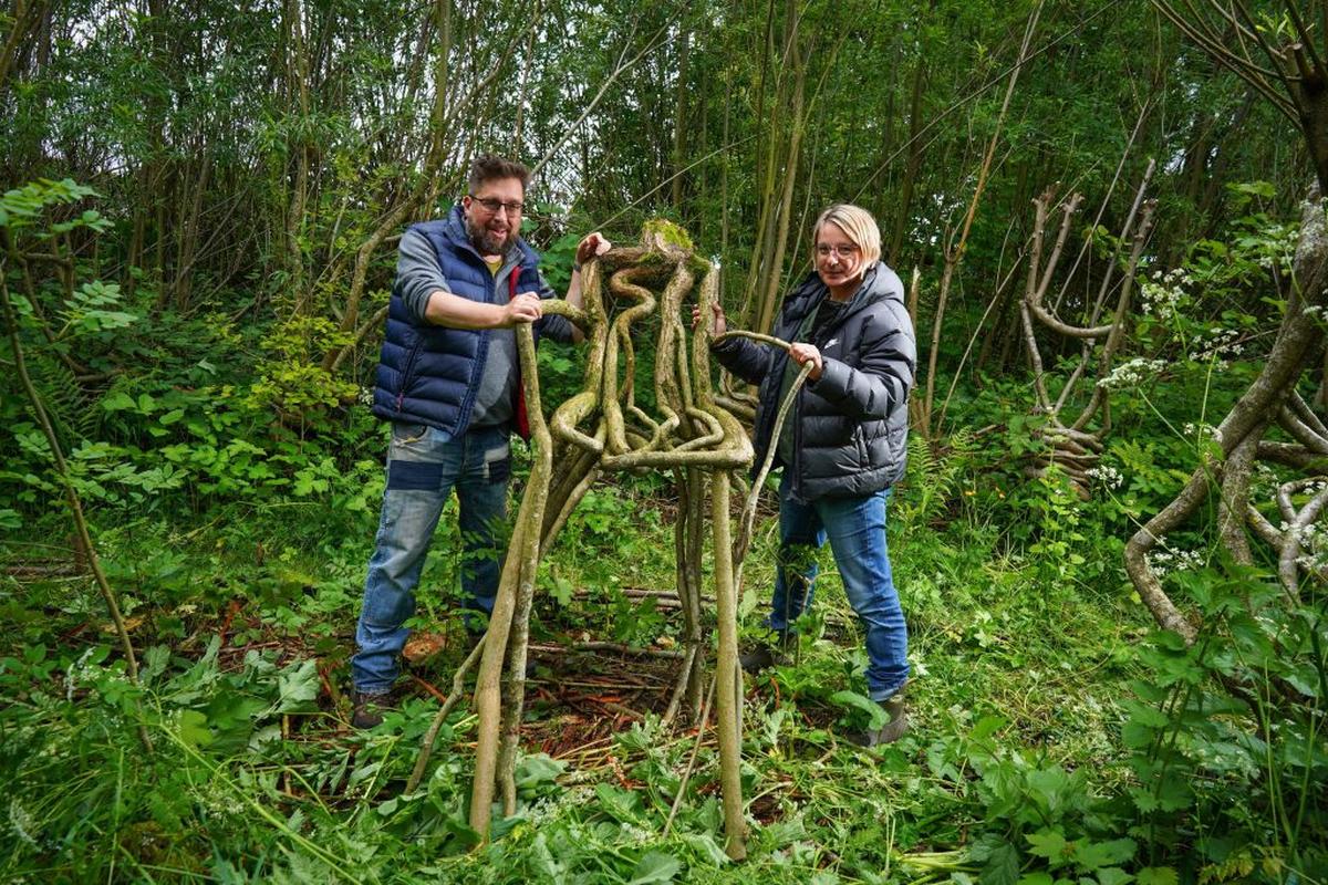  Alice and Gavin Munro's process involves training and pruning young tree branches as they grow over specially-made pieces of recycled plastic which help to shape the trees' growth. (Tom Maddick via SWNS) 