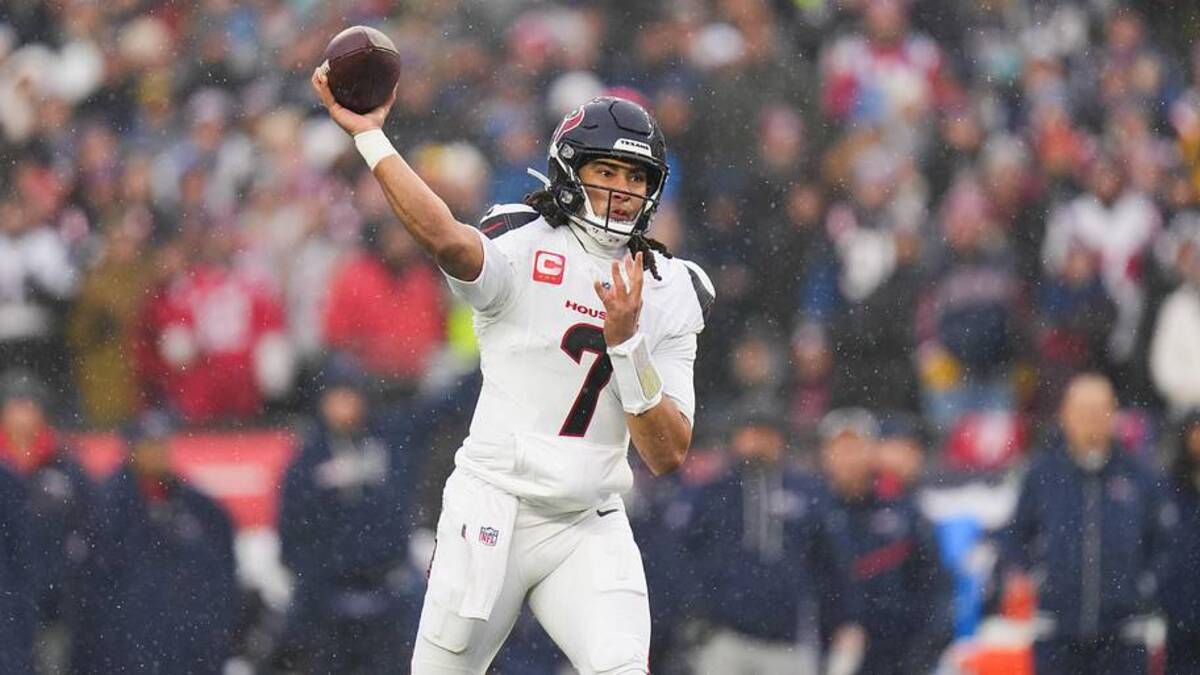  Jan 18, 2026; Foxborough, MA, USA; Houston Texans quarterback C.J. Stroud (7) throws in the first quarter against the New England Patriots in an AFC Divisional Round game at Gillette Stadium. Mandatory Credit: Brian Fluharty-Imagn Images | Brian Fluharty-Imagn Images 