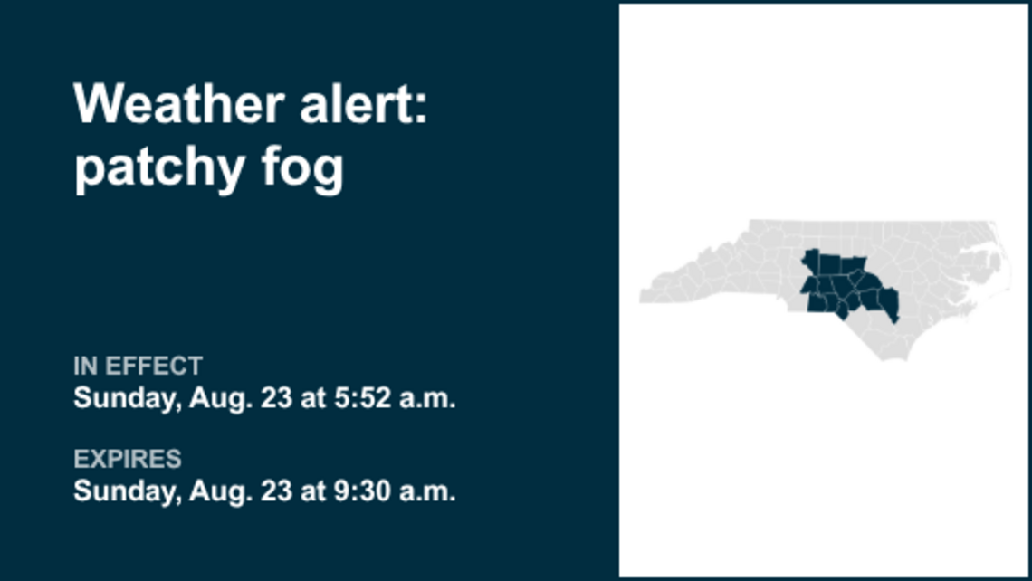 Be ready for patchy fog in the Piedmont region until Sunday morning 
