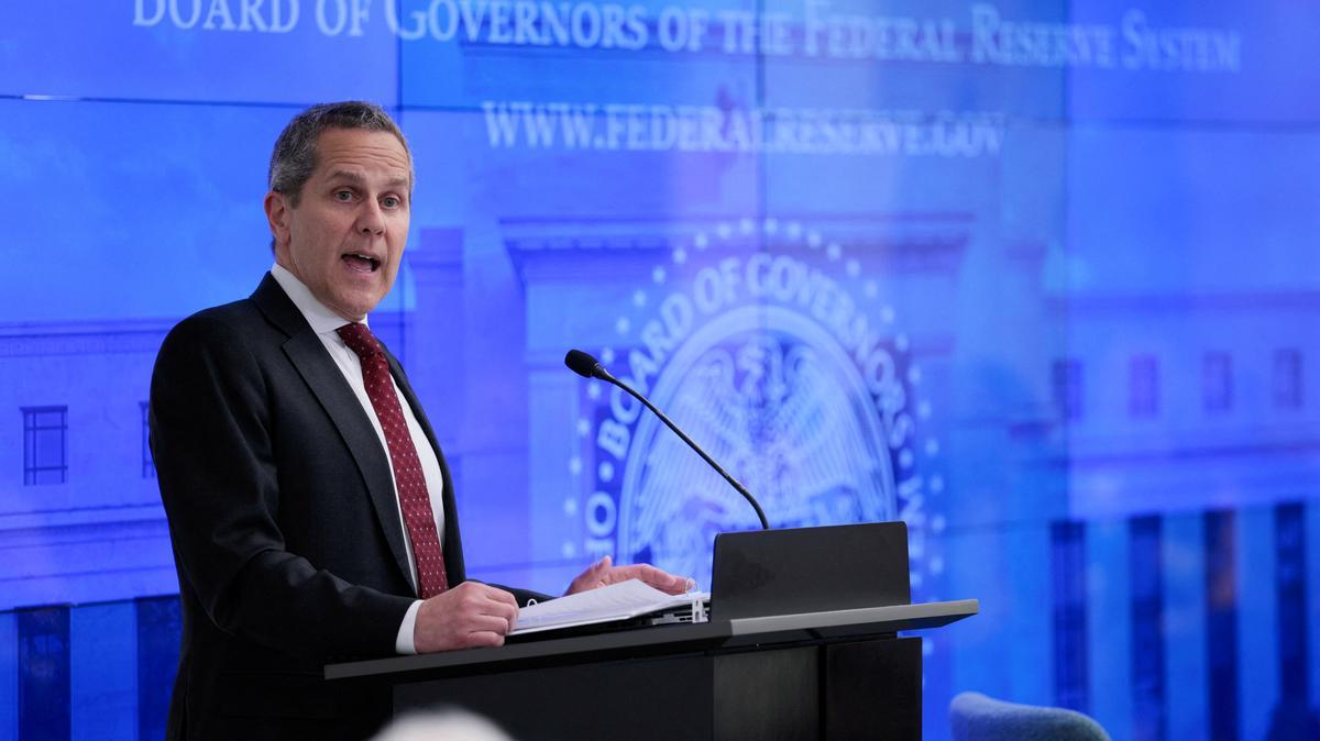 Federal Reserve Board Governor Michael Barr speaks on "Rural Economic Development" before the "Strengthening America's Economy Through Rural Investment: a Working Forum" hosted by the Federal Reserve Board of Governors, in Washington, D.C., U.S., April 14, 2026. REUTERS/Evan Vucci