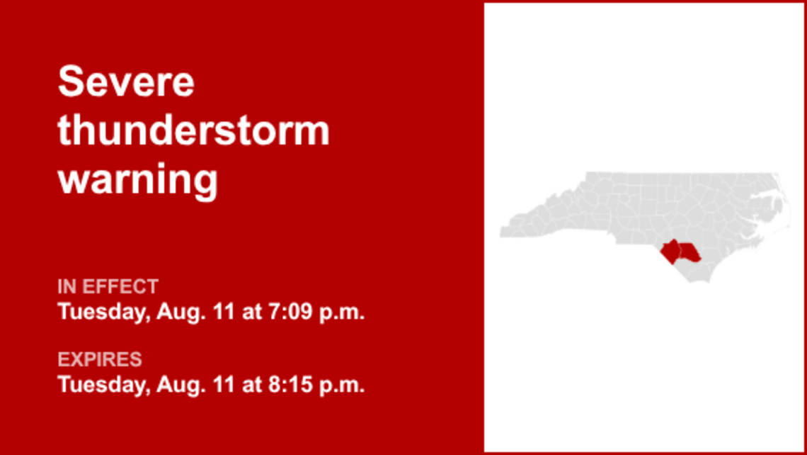 UPDATE: Severe thunderstorm warning expected to expire at 8:15 p.m. 