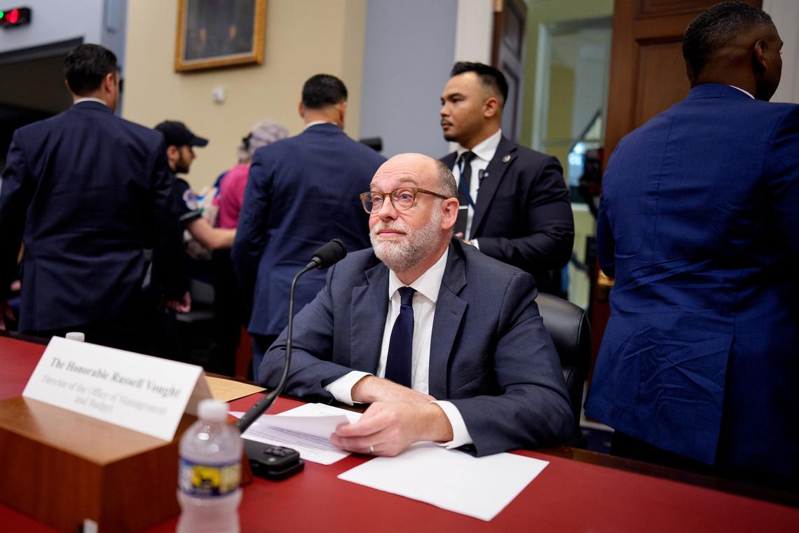  White House Office of Management and Budget Director Russell Vought responded to questions about not approving the spending of Congressionally appropriated funds at a House Budget Committee hearing at the U.S. Capitol on April 15, 2026 in Washington, DC. Credit: Andrew Harnik/Getty Images