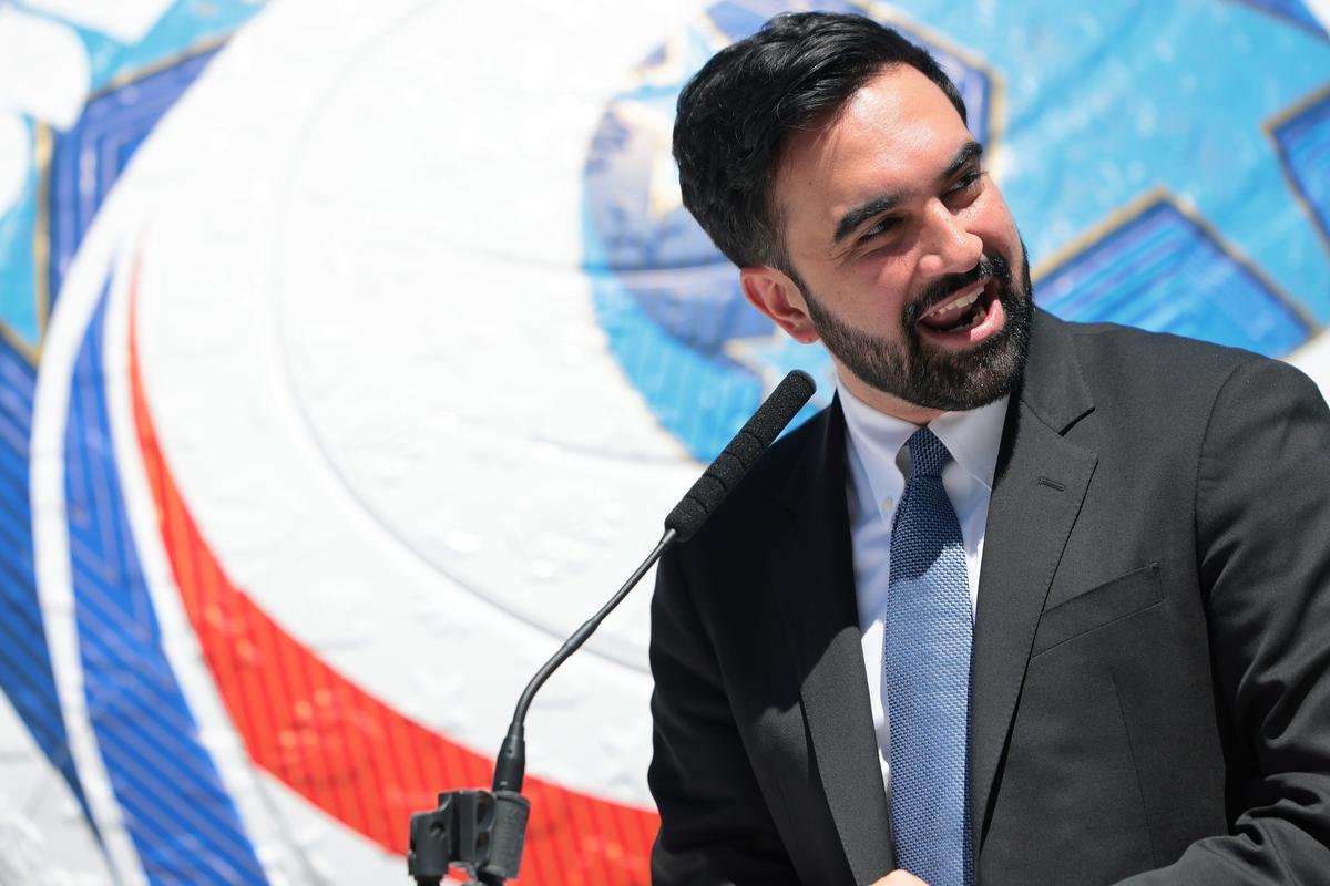  New York Mayor Zohran Mamdani speaks at a press conference at Staten Island University Hospital Community Park on April 27, 2026. 