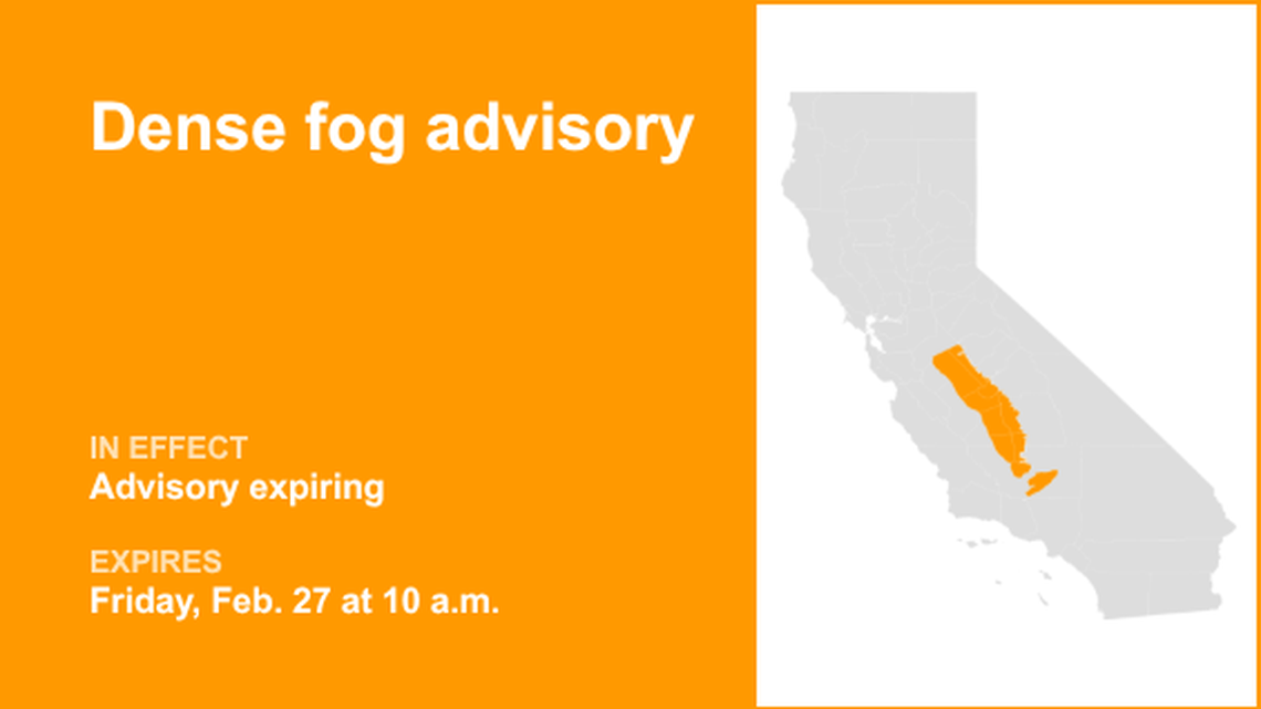 UPDATE: Dense fog advisory issued for Central California for Saturday 