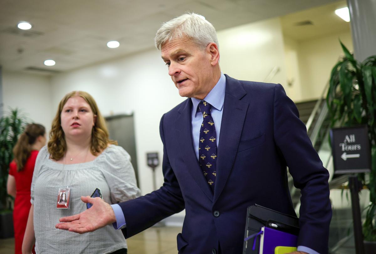  Republican Senator Bill Cassidy walks to the weekly Senate Policy Luncheon at the U.S. Capitol on Tuesday in Washington, D.C. (Photo by Kevin Dietsch/Getty Images) 