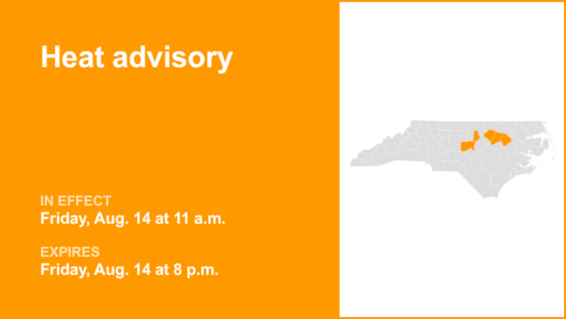 UPDATE: Heat advisory for the Piedmont region for Sunday 