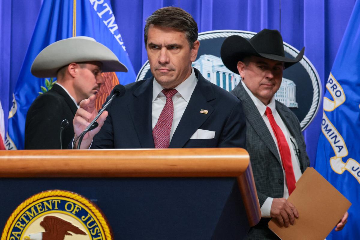 U.S. Acting Attorney General Todd Blanche arrives to begin a news conference to announce results of their investigation into potential antitrust violations in the meat-packing industry at the Justice Department in Washington, D.C., U.S., May 4, 2026. REUTERS/Jonathan Ernst