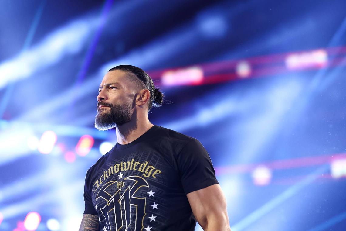 Roman Reigns appears ahead of WrestleMania 42, which will stream exclusively on ESPN Unlimited in the United States. Getty Images