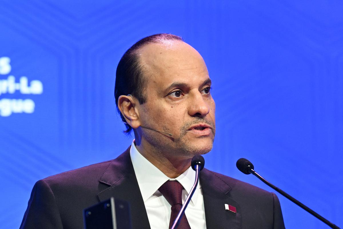 Sheikh Saoud bin Abdulrahman bin Hassan bin Ali Al Thani, Qatar Deputy Prime Minister and Minister of State for Defense Affairs, speaks at the IISS Shangri-La Dialogue security summit in Singapore, May 30, 2026. REUTERS/Caroline Chia