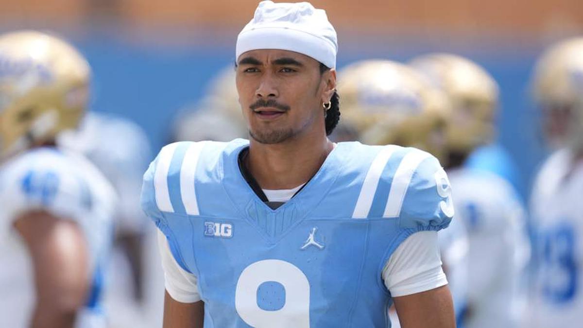  May 2, 2026; Pasadena, CA, USA; UCLA Bruins quarterback Nico Iamaleava (9) reacts during the spring game at Rose Bowl. Mandatory Credit: Kirby Lee-Imagn Images | Kirby Lee-Imagn Images 
