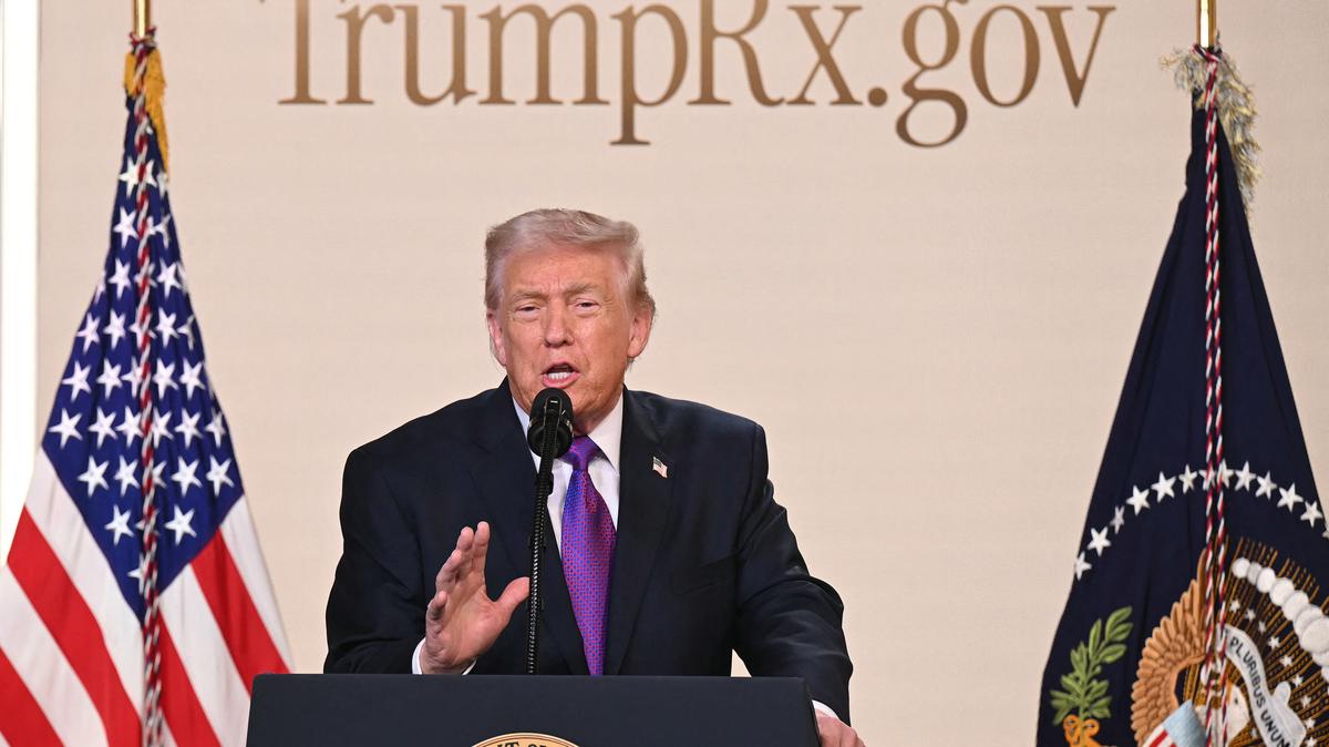 U.S. President Donald Trump speaks to introduce the new TrumpRx website in the South Court Auditorium of the White House in Washington, D.C., on Feb. 5, 2026.