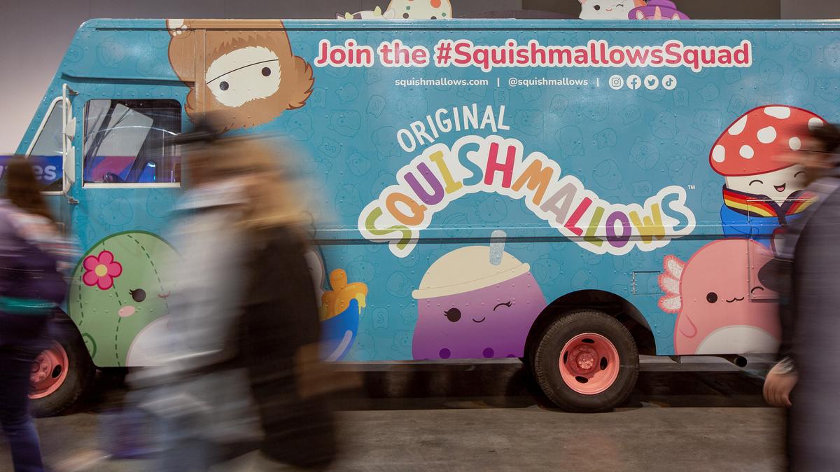 Investors and guests walk by a Squishmallow display during the Berkshire Hathaway Inc in Omaha, Nebraska, U.S. May 5, 2023. REUTERS/Rachel Mummey