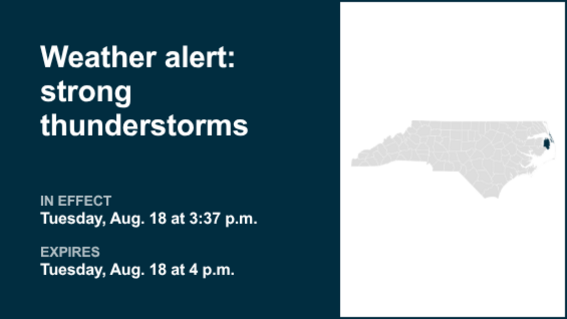 Expect strong thunderstorms in Mainland Dare and Northern Outer Banks early Tuesday evening 