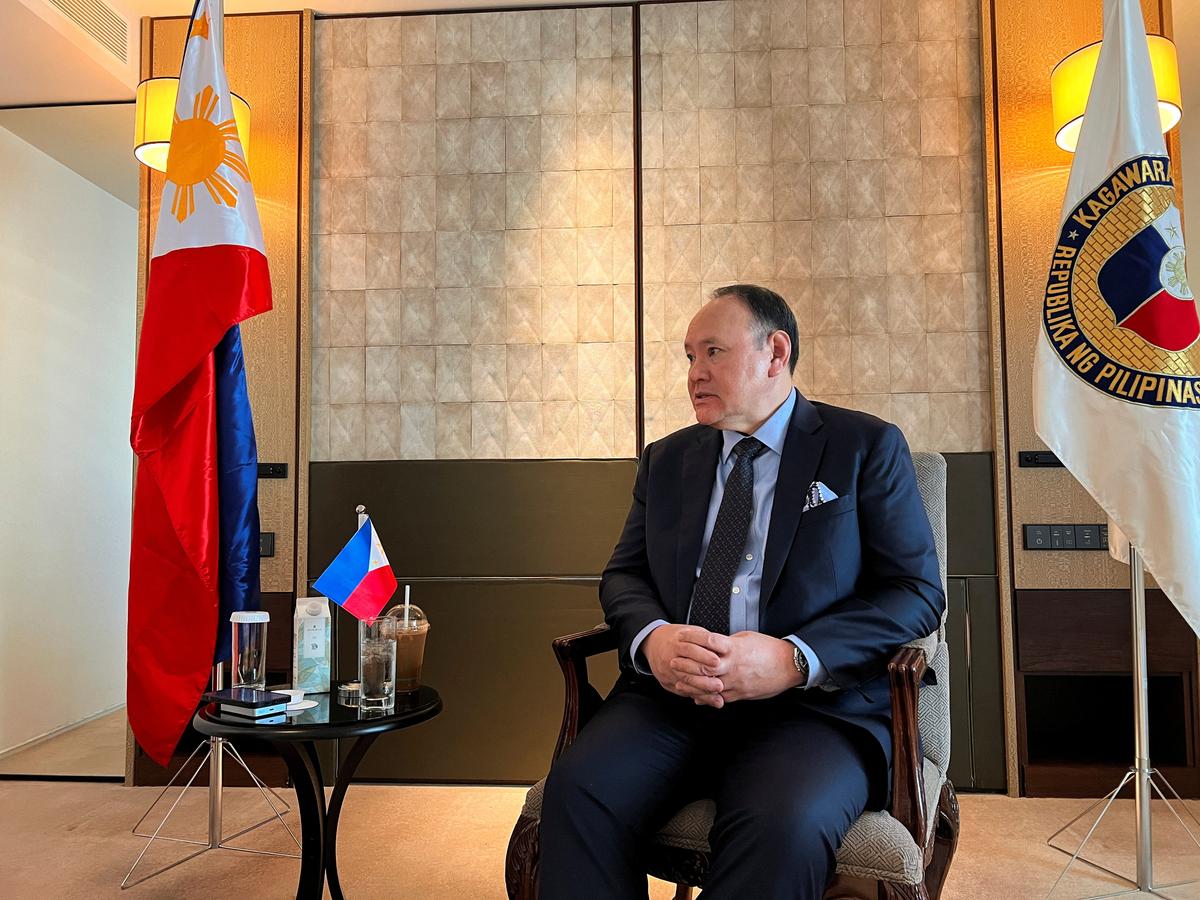 Philippines Defence Minister Gilberto Teodoro looks on during an interview at the IISS Shangri-La  Dialogue security summit in Singapore, May 30, 2026. REUTERS/Minh Nguyen
