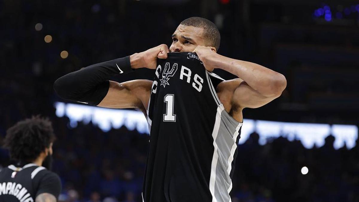  Not even Wemby could quite believe he made the NBA Finals by beating the defending champions. | Alonzo Adams-Imagn Images 
