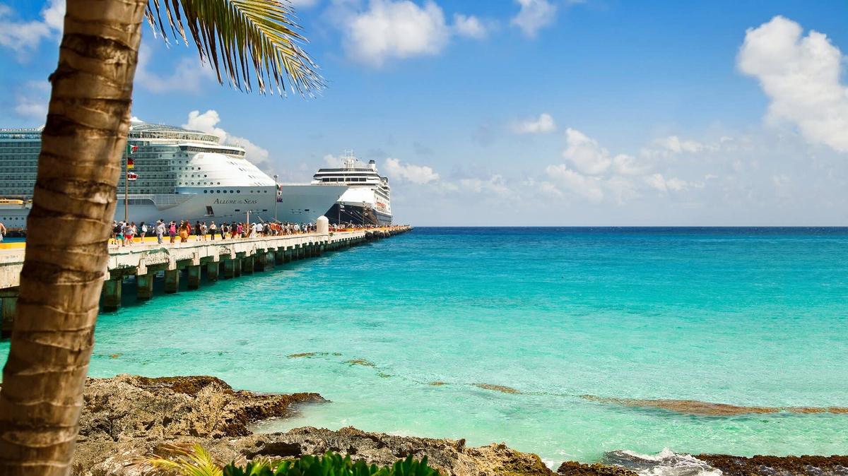 Cruise ships docked at the port of Costa Maya in Mexico. 