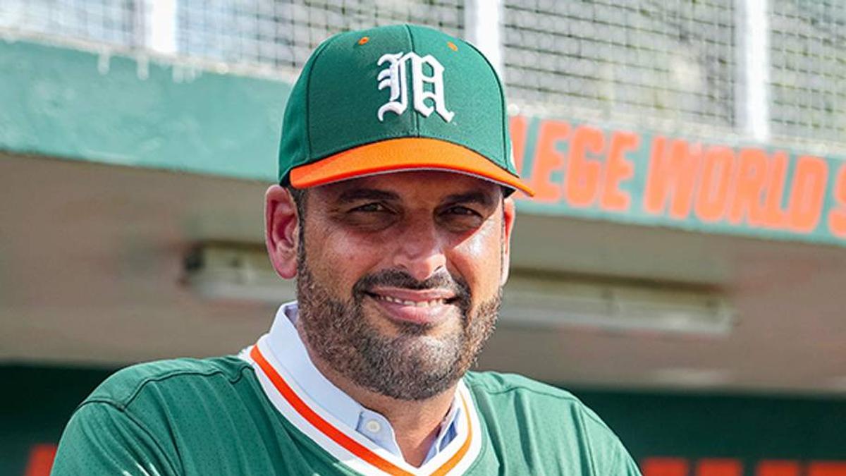 J.D. Arteaga, pictured after he was hired as Miami baseball's next head coach. | Miami Athletics 