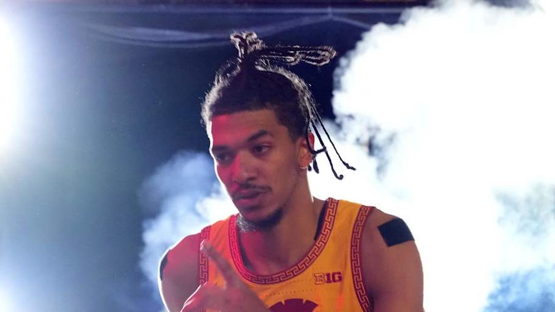  Jan 31, 2026; Los Angeles, California, USA; Southern California Trojans guard Chad Baker-Mazara (4) enters the couert before the game against the Rutgers Scarlet Knights at the Galen Center. Mandatory Credit: Kirby Lee-Imagn Images | Kirby Lee-Imagn Images 