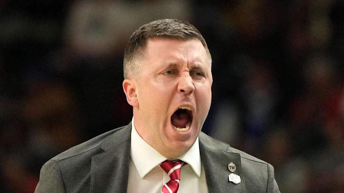 Mar 19, 2026; Greenville, SC, USA; Ohio State Buckeyes head coach Jake Diebler reacts against the Texas Christian University Horned Frogs in the second half during a first round game of the men's 2026 NCAA Tournament at Bon Secours Wellness Arena. Mandatory Credit: Bob Donnan-Imagn Images | Bob Donnan-Imagn Images 