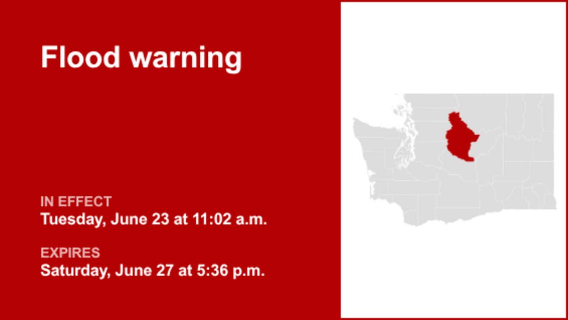 Chelan County placed under a flood warning until early Saturday evening 