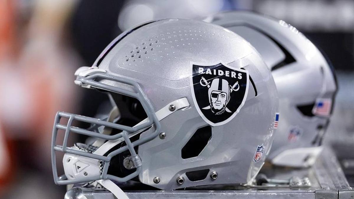  Aug 23, 2025; Glendale, Arizona, USA; Detailed view of a Las Vegas Raiders helmet during a preseason NFL game at State Farm Stadium. Mandatory Credit: Mark J. Rebilas-Imagn Images | Mark J. Rebilas-Imagn Images 