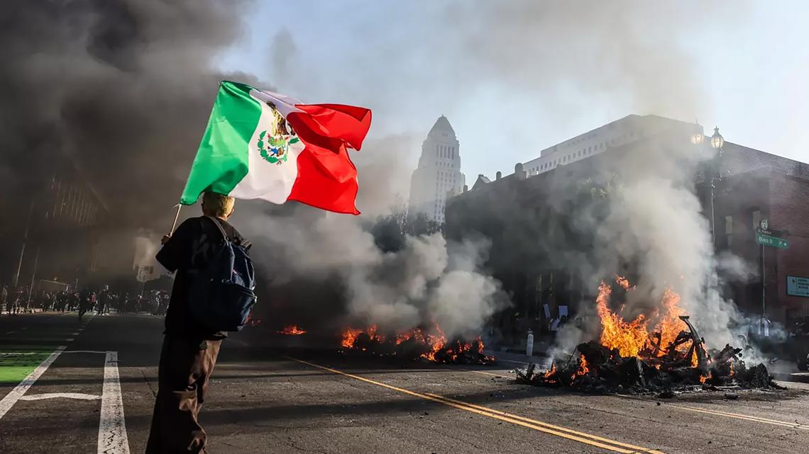Cars were lit on fire in Los Angeles during protests against federal immigration enforcement.