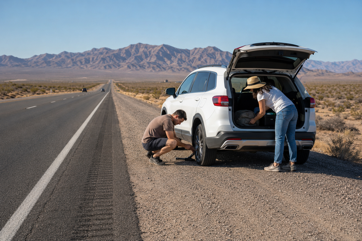  Roadside Tire Trouble on a Desert Interstate ChatGPT