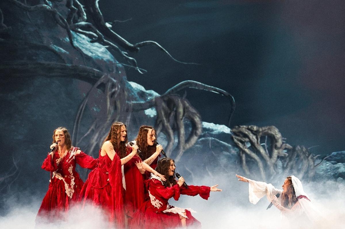 LELEK, representing Croatia, perform "Andromeda" during the Grand Final of the 2026 Eurovision Song Contest in Vienna, Austria, May 16, 2026. REUTERS/Lisa Leutner