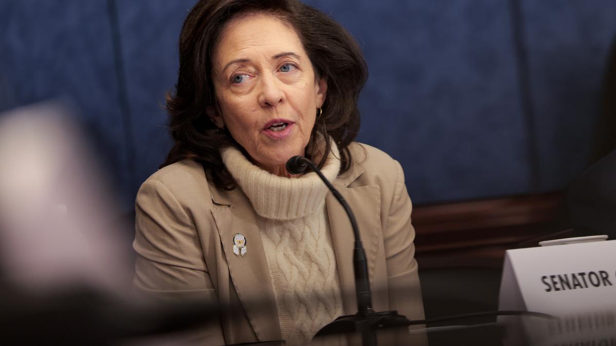 Senate Democrats Hold Capitol Hill Press Conference On Trump’s Trade Wars. WASHINGTON, DC - FEBRUARY 26: Sen. Maria Cantwell (D-WA) speaks during a roundtable discussion at the U.S. Capitol on President Donald Trump's economy on February 26, 2026 in Washington, DC. Senate Minority Leader Chuck Schumer (D-NY) hosted organizations and advocates examining the rising cost of groceries and household essentials and the impacts on American farmers. (Photo by Heather Diehl/Getty Images)