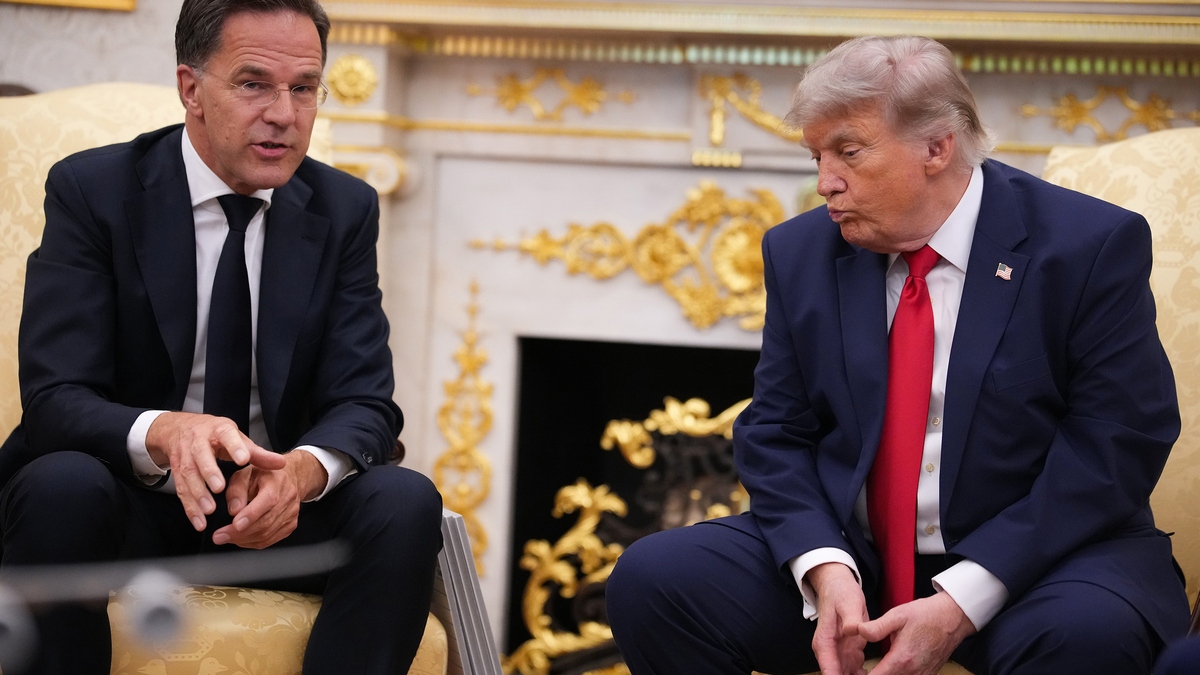 NATO Secretary-General Mark Rutte, left, and U.S. President Donald Trump speak during a meeting in the Oval Office of the White House on Wednesday, June 24, 2026, in Washington, D.C. (Andrew Harnik/Getty Images/TNS)