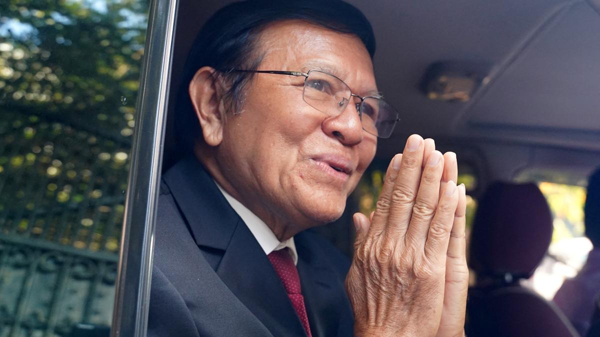 Former Cambodia National Rescue Party (CNRP) leader Kem Sokha leaves his house for the Phnom Penh Municipal Court for the hearing of the verdict in his treason case where he was was sentenced to 27 years in detention under house arrest after being found guilty, in Phnom Penh, Cambodia, March 3, 2023. REUTERS/Cindy Liu