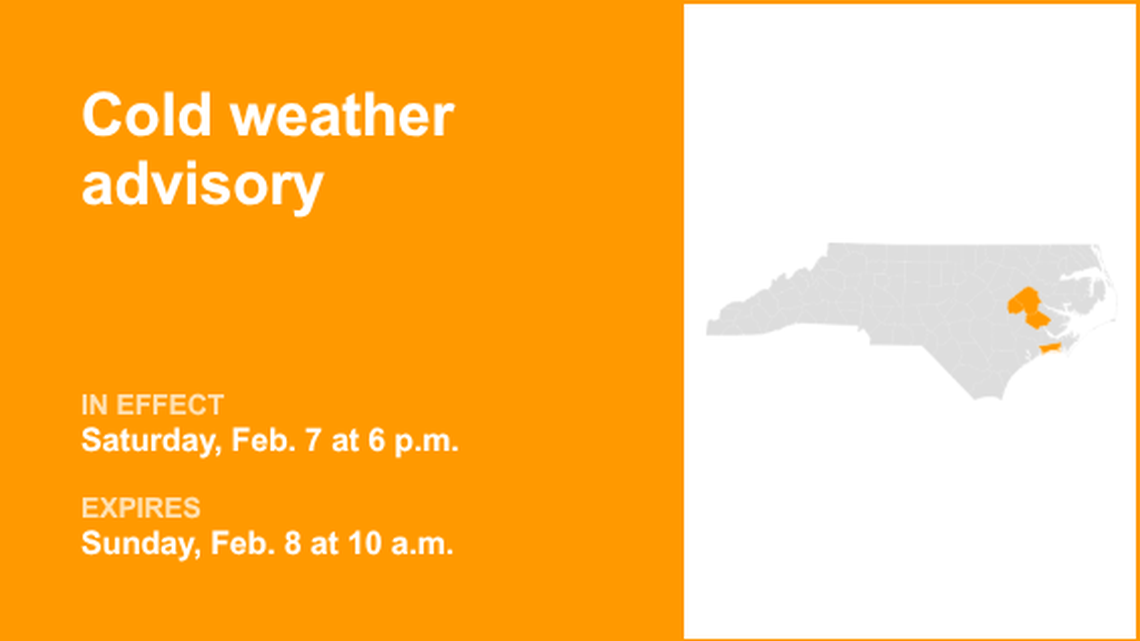 UPDATE: Cold weather advisory in place for Eastern North Carolina until Sunday midday 