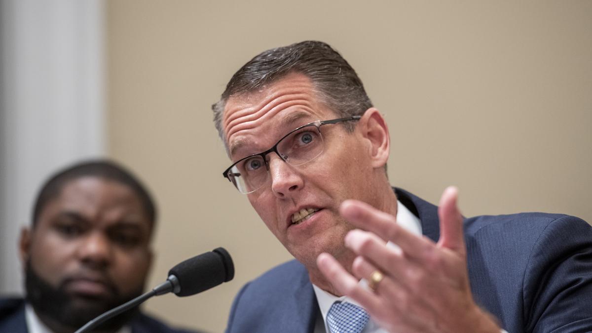 Rep. Randy Feenstra, R-Iowa, questions Office of Management and Budget Director Shalanda Young on March 29, 2022, in Washington, D.C. Feenstra is now running for governor of Iowa. (Rod Lamkey/Pool/Getty Images/TNS)