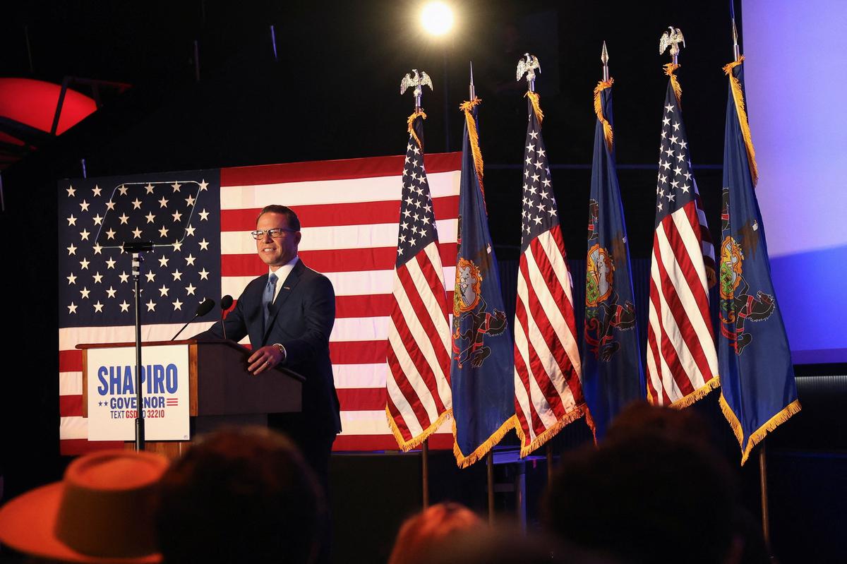 Pennsylvania Governor Josh Shapiro looks on as he addresses supporters at a midterm primary election night rally in Warminster, Pennsylvania, U.S., May 19, 2026. REUTERS/Hannah Beier