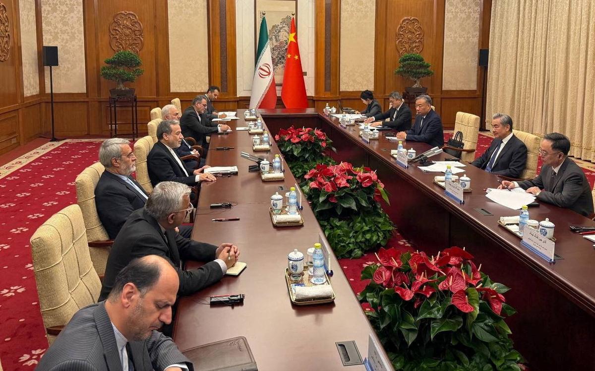 Iranian Foreign Minister Abbas Araqchi meets with Chinese Foreign Minister Wang Yi in a location given as Beijing, China, in this handout image released May 6, 2026. Seyed Abbas Araqchi via Telegram/Handout via REUTERS