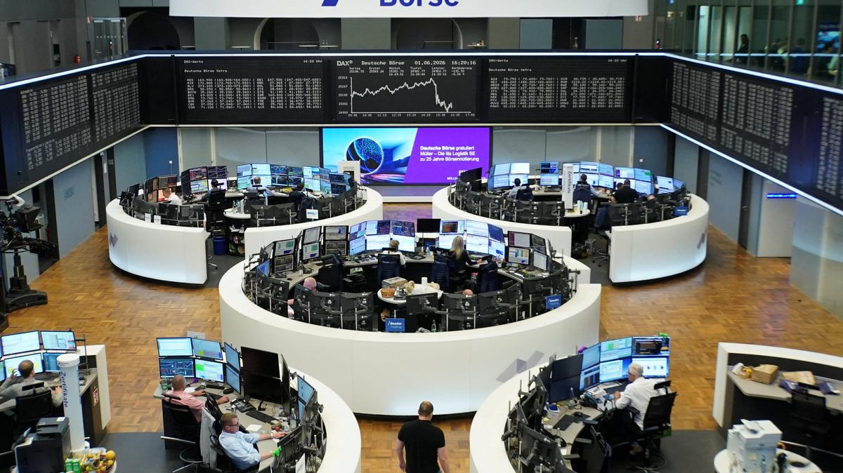 FILE PHOTO: The German share price index DAX graph is pictured at the stock exchange in Frankfurt, Germany, June 1, 2026.     REUTERS/Wolfgang Rattay/File Photo