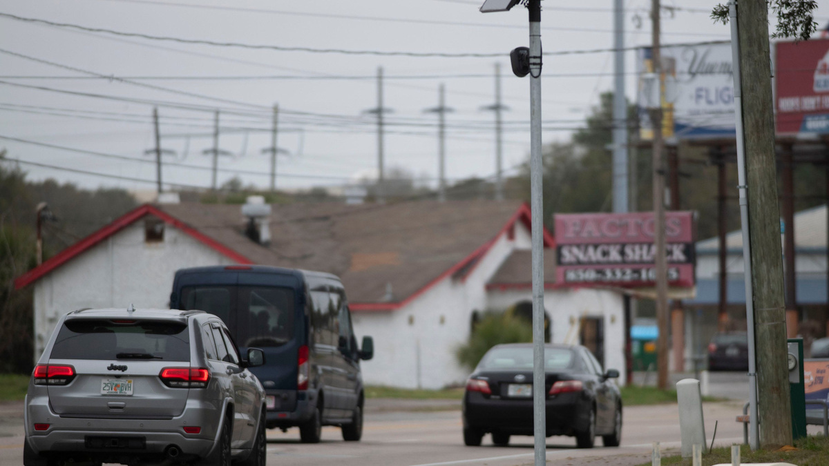Flock cameras in use near the intersection of Fairfield Drive and North Davis Highway on March 3, 2026.