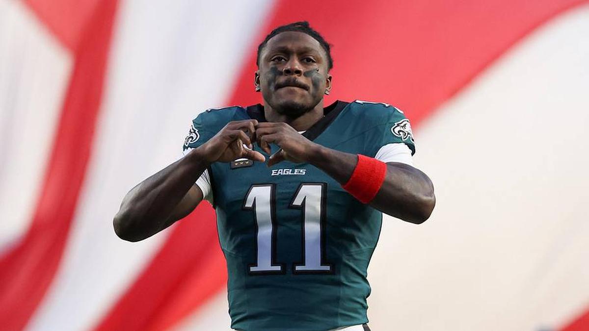 Jan 11, 2026; Philadelphia, PA, USA; Philadelphia Eagles wide receiver A.J. Brown (11) looks on prior to an NFC Wild Card Round game against the San Francisco 49ers at Lincoln Financial Field. Mandatory Credit: Bill Streicher-Imagn Images | Bill Streicher-Imagn Images 