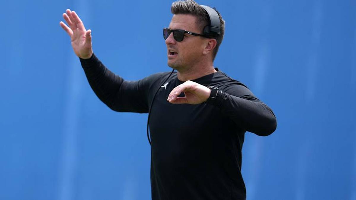  May 2, 2026; Pasadena, CA, USA; UCLA Bruins coach Bob Chesney reacts during the spring game at Rose Bowl. Mandatory Credit: Kirby Lee-Imagn Images | Kirby Lee-Imagn Images 