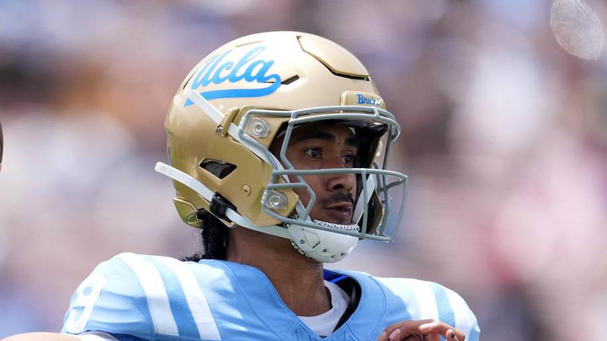  May 2, 2026; Pasadena, CA, USA; UCLA Bruins quarterback Nico Iamaleava (9) throws the ball during the spring game at Rose Bowl. Mandatory Credit: Kirby Lee-Imagn Images | Kirby Lee-Imagn Images 