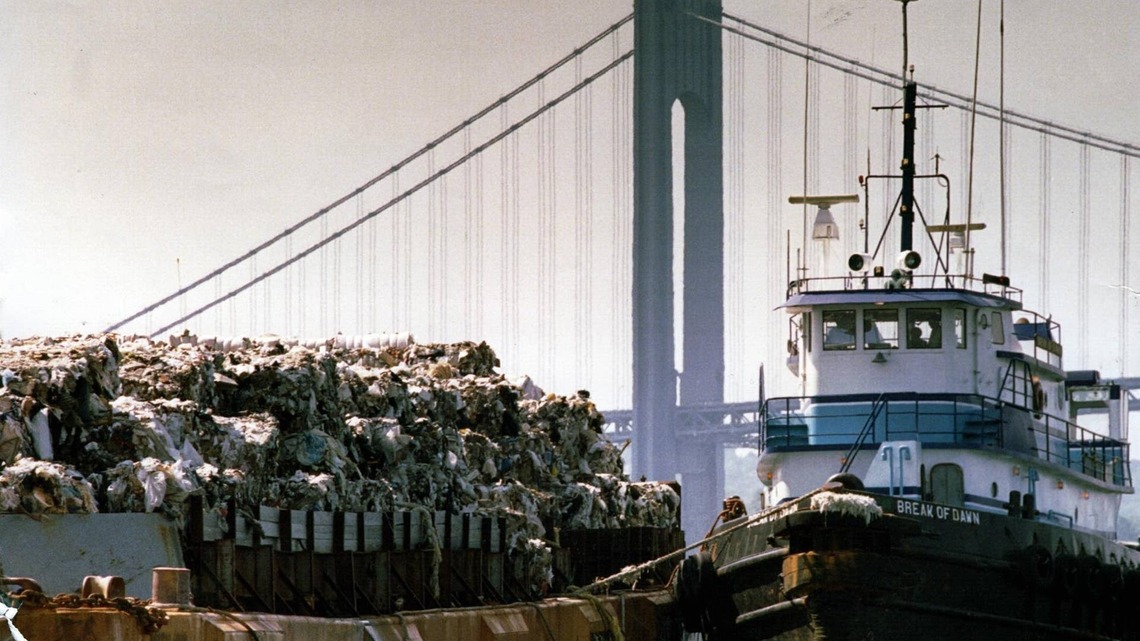 In 1987, Islip, New York loaded 3,168 tons of garbage onto a barge Mexico and Belize turned away; after two months at sea it burned in Brooklyn, and hundreds of towns stepped up recycling 