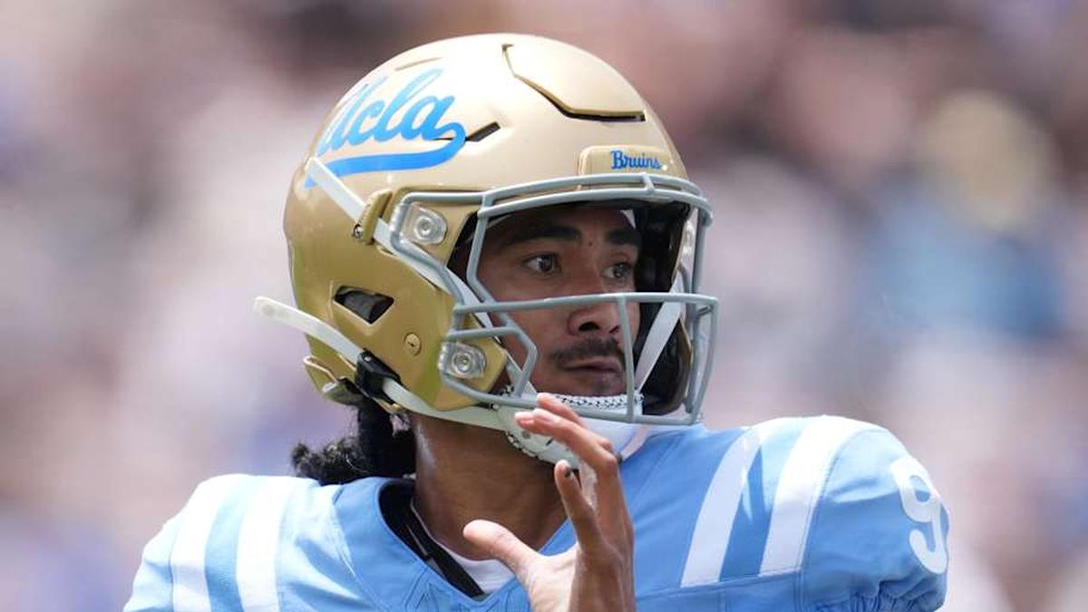  May 2, 2026; Pasadena, CA, USA; UCLA Bruins quarterback Nico Iamaleava (9) throws the ball during the spring game at Rose Bowl. Mandatory Credit: Kirby Lee-Imagn Images | Kirby Lee-Imagn Images 