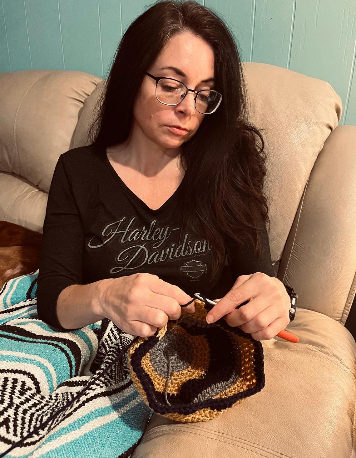 Cynthia crochets hats for cancer patientsCynthia Allgood