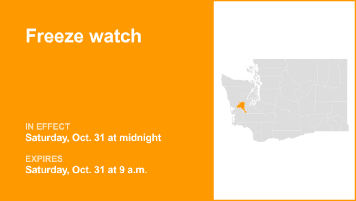 Freeze watch for Middle Chehalis River Valley for Saturday, says the NWS 